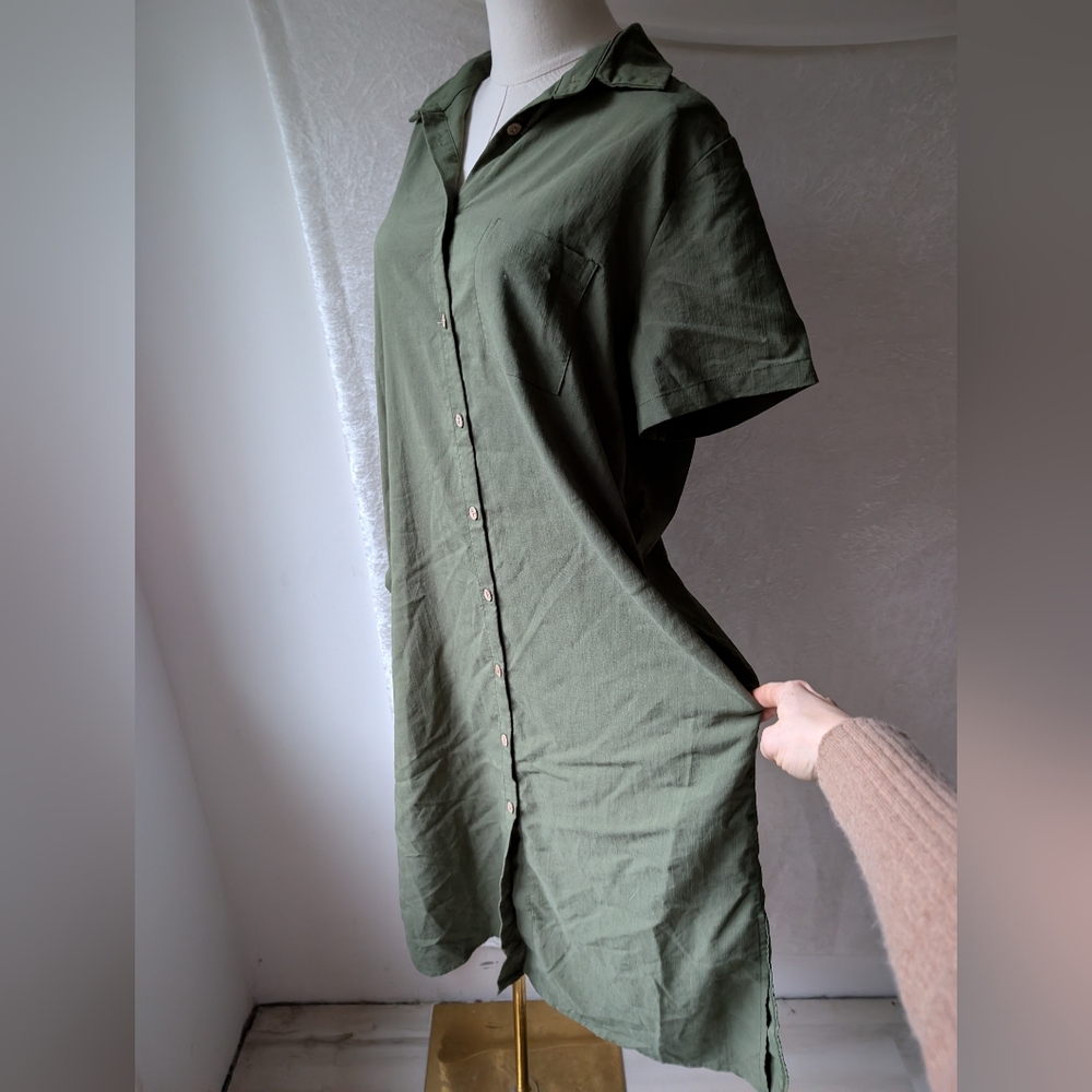 Rayon Nylon Poly Short Sleeve Maxi Button-down Dress With Pockets